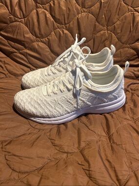 Women's White Knit Lace-Up Sneakers
